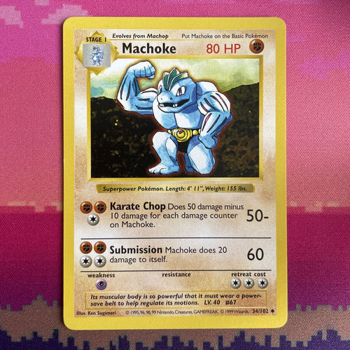 Pokemon Card Machoke Shadowless Base Set Uncommon 34/102 Near Mint