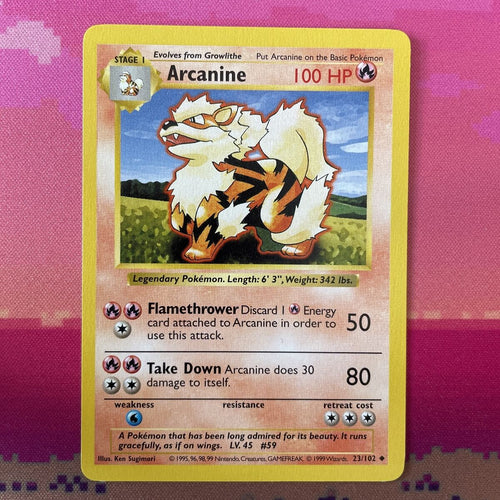 Pokemon Card Arcanine Shadowless Base Set Uncommon 23/102 Near Mint Condition