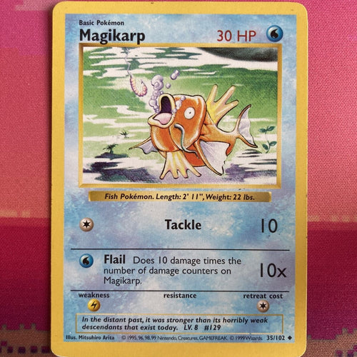 Pokemon Card Magikarp Shadowless Base Set Uncommon 35/102 NM Condition