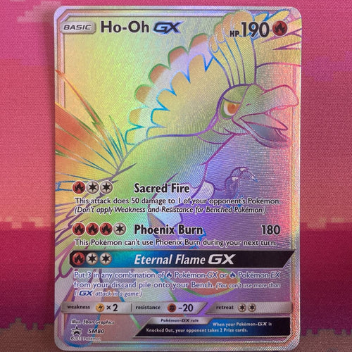 Pokemon Card Ho-Oh GX SM80 Rainbow Rare Full Art Black Star Promo Near Mint Cond