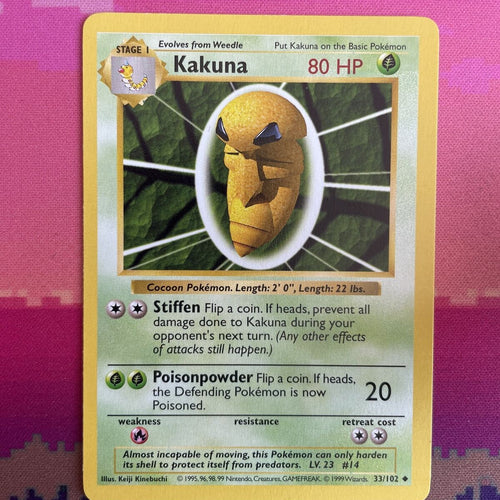 Pokemon Cards Kakuna Shadowless Base Set Uncommon 33/102 Near Mint