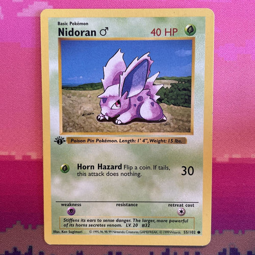 Pokemon Card Nidoran Shadowless 1st Edition Common 55/102 MALE Near Mint Cond