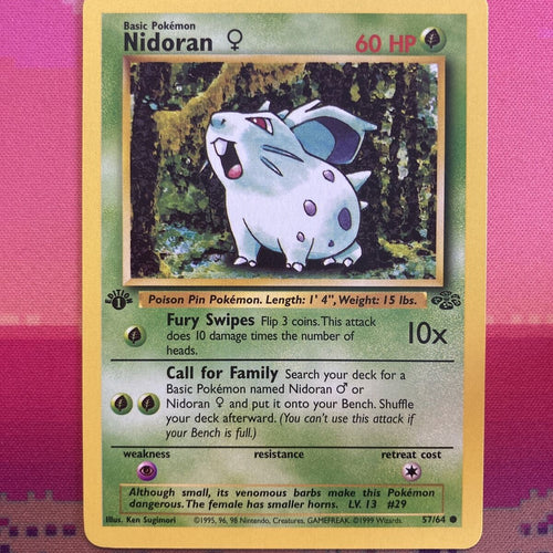 Pokemon Card Nidoran Jungle 1st Edition Common 57/64 Near Mint