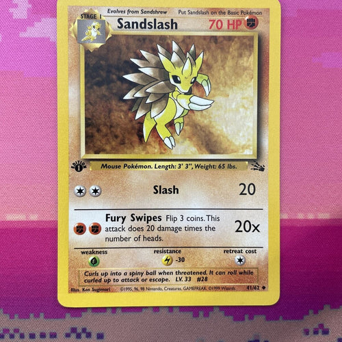 Pokemon Card Sandslash Fossil 1st Edition Uncommon 41/62 Near Mint