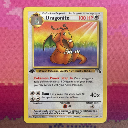 Pokemon Card Dragonite Fossil 1st Edition 19/62 Near Mint Condition