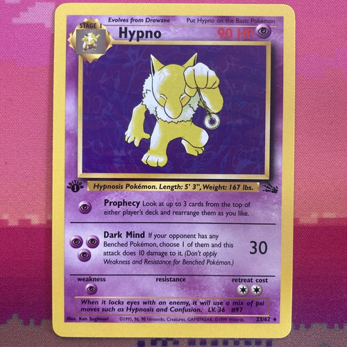 Pokemon Card Hypno Fossil 1st Edition 23/62 Near Mint Condition