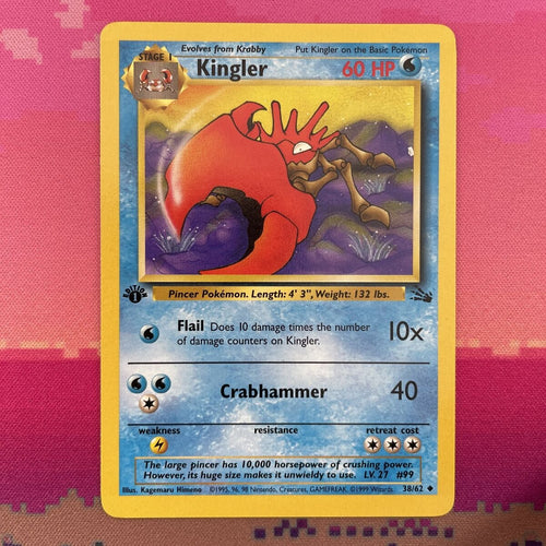 Pokemon Card Kingler Fossil 1st Edition 38/62 Near Mint Condition