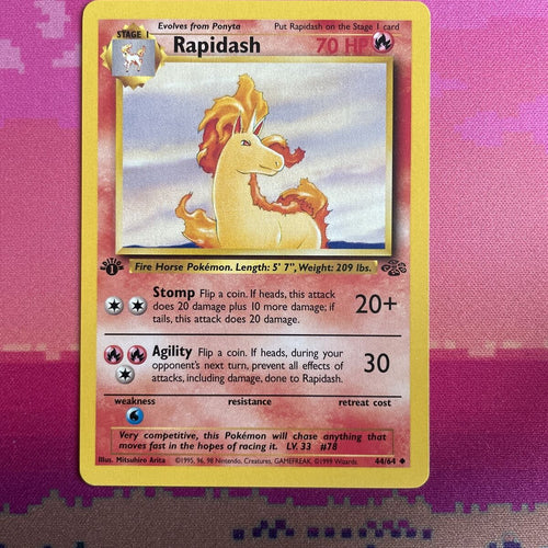 Pokemon Card Rapidash Jungle 1st Edition 44/64 Near Mint Condition